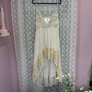 Boho Beach High-Low Dress in Cream and Gold